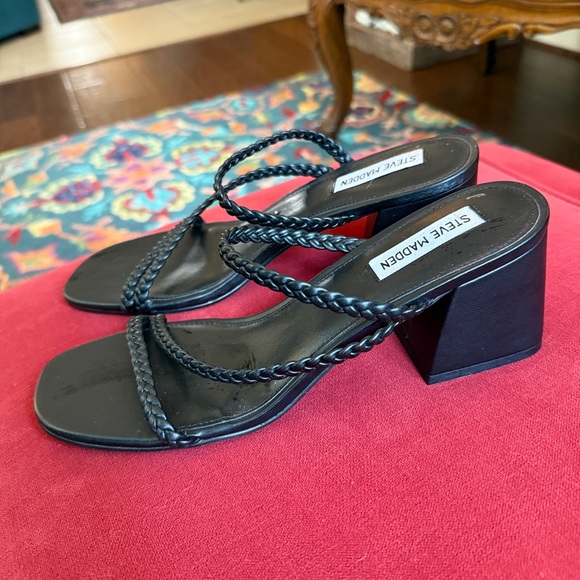 Steve Madden Shoes - Steve Madden Black Braided Strap Block Heel Sandals NWOT 10M
